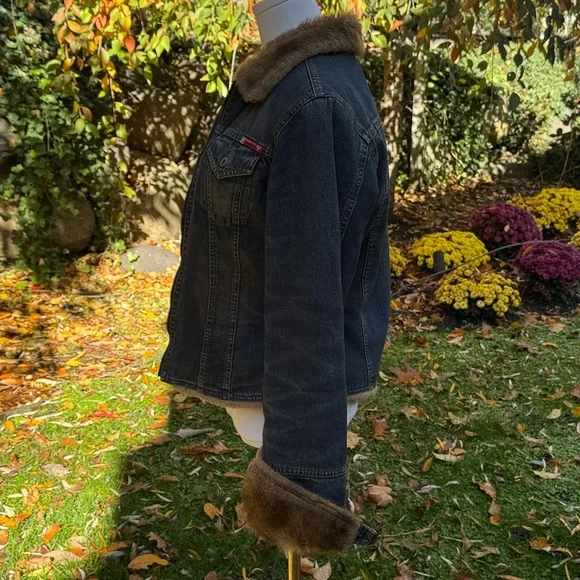 GUESS TRUE VINTAGE 80s RARE FAUX FUR DENIM / JEAN JACKET - L 💙🔥 - Picture 3 of 11